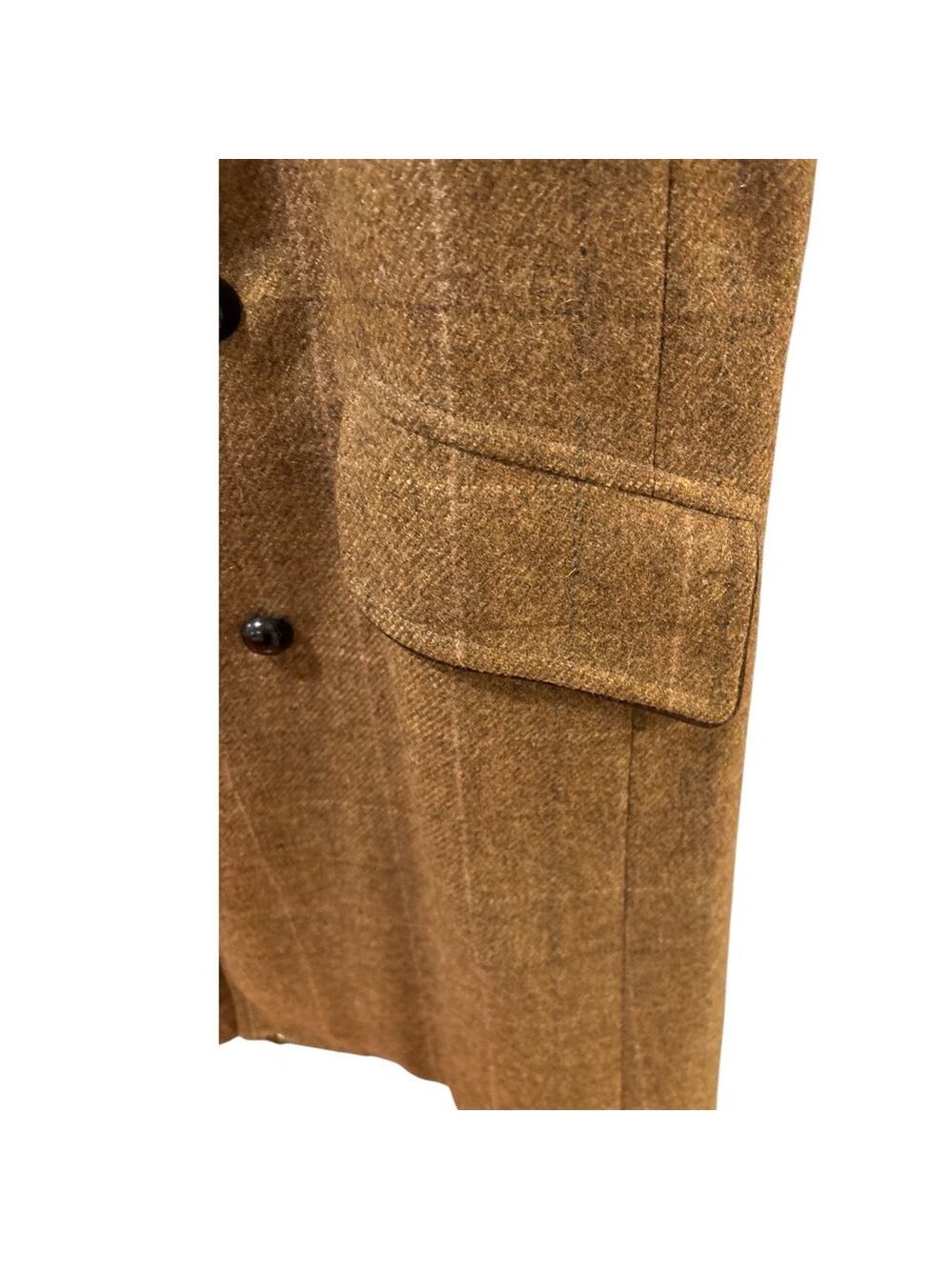 VTG HERMAN PHILLIPS WOOL TAN PLAID ECLECTIC GRANDPA DBL BREASTED TRENCH COAT 40 - Picture 8 of 17